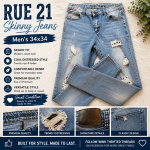 Rue 21 Premium Skinny Supreme Flex Distressed Blue Jeans Mens 34x34